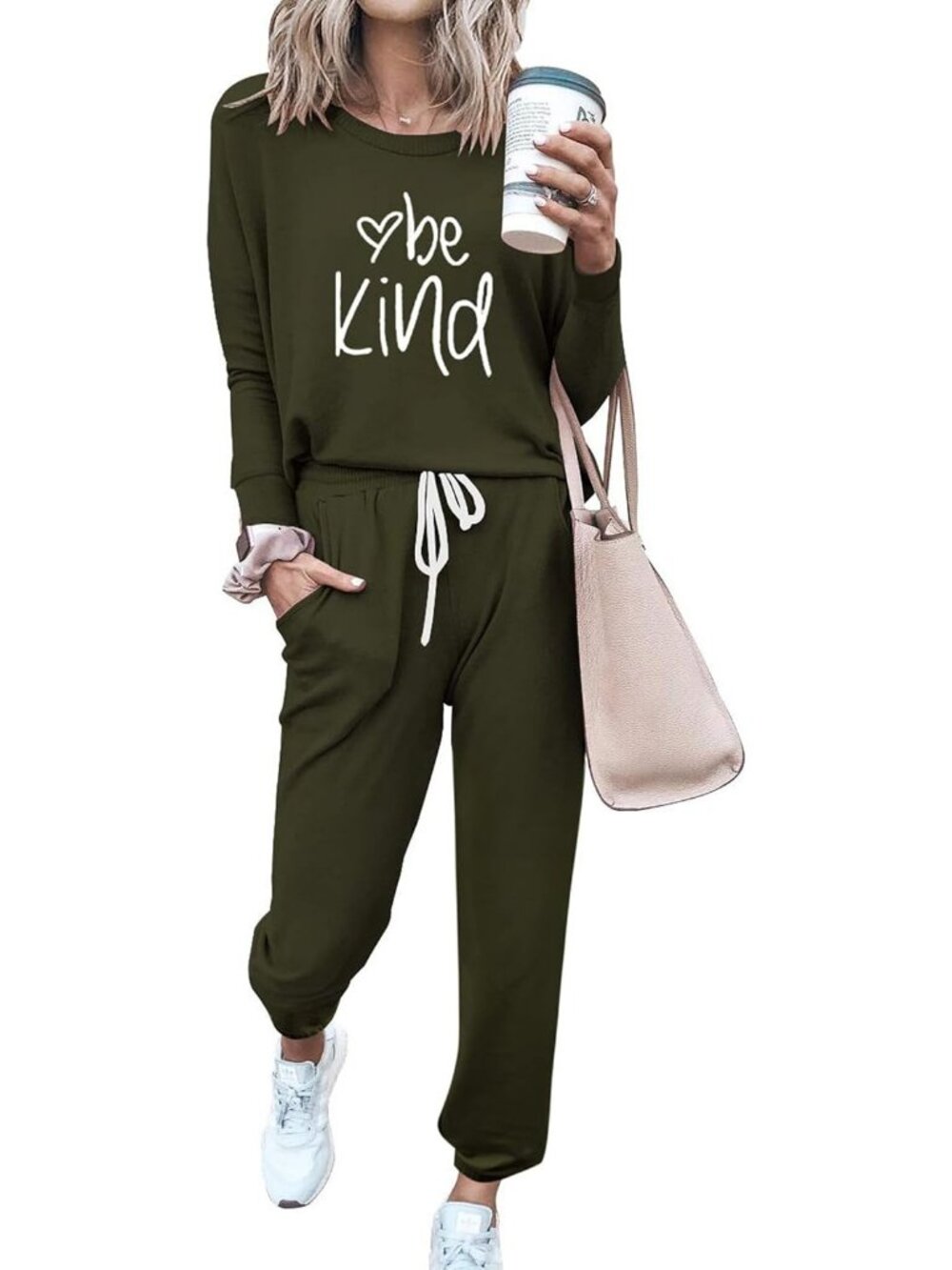 Women's 2 Piece Sets Army Green Sweatsuits Casual Long Sleeve Sweatpants Fall